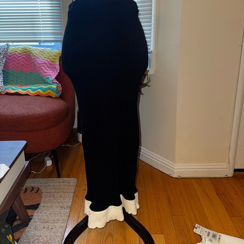 Zara Black Maxi Skirt with White Trim